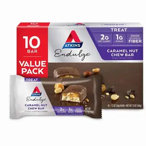 Atkins Endulge Caramel Nut Chew Bar, Low Sugar Snack, Dessert Bar, High Fiber Bar 1g Sugar, 10 Count