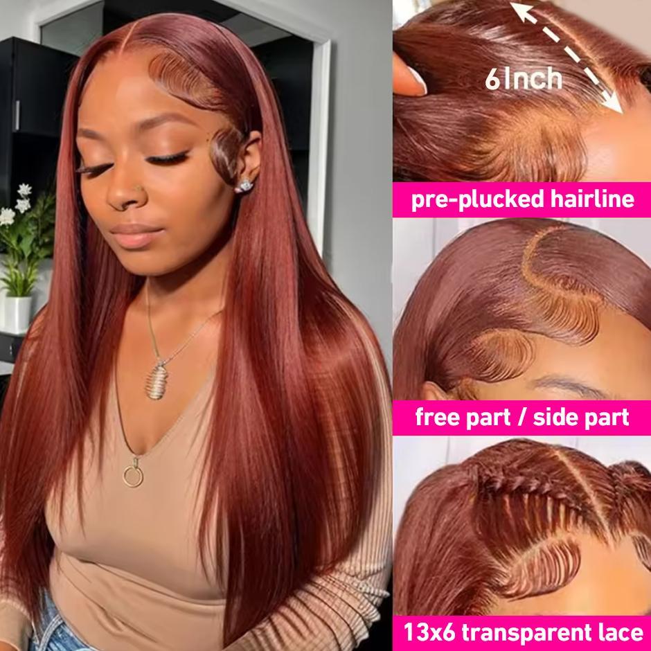 【NEW IN】28 Inch Reddish Brown Lace Front Wig Colored Brazilian Transparent Lace Frontal Wig For Women Wear go Glueless Wigs with Drawstring Effortless Install Ear to Ear Bone Straight 13x6 Human Hair