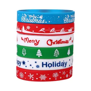 OIDEA Christmas Silicone Bracelets Set, Holiday Charm Adjustable Rubber Wristbands, 6 Piece Festive Party Jewelry