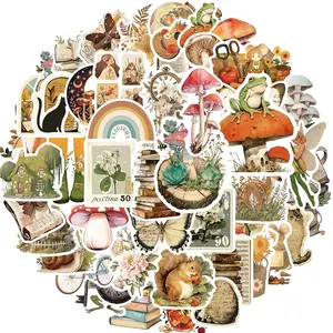 Cartoon Fantasy Forest Sticker, 50pcs/set Vintage Nature Fairytale Stickers, Floral Botanical Animal Stickers for Water Bottles, Laptop, Journals, Decor
