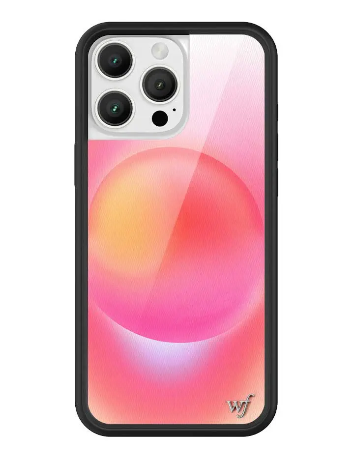 Hot Pink Aura | Limited Edition Trendy iPhone Case | Raised Protective Black Bumper | Women Owned Small Business | Ombre Pink and White Orange Background Vibrant Bubble Aura Aesthetic Design | Camera Protectors | Gift for Her