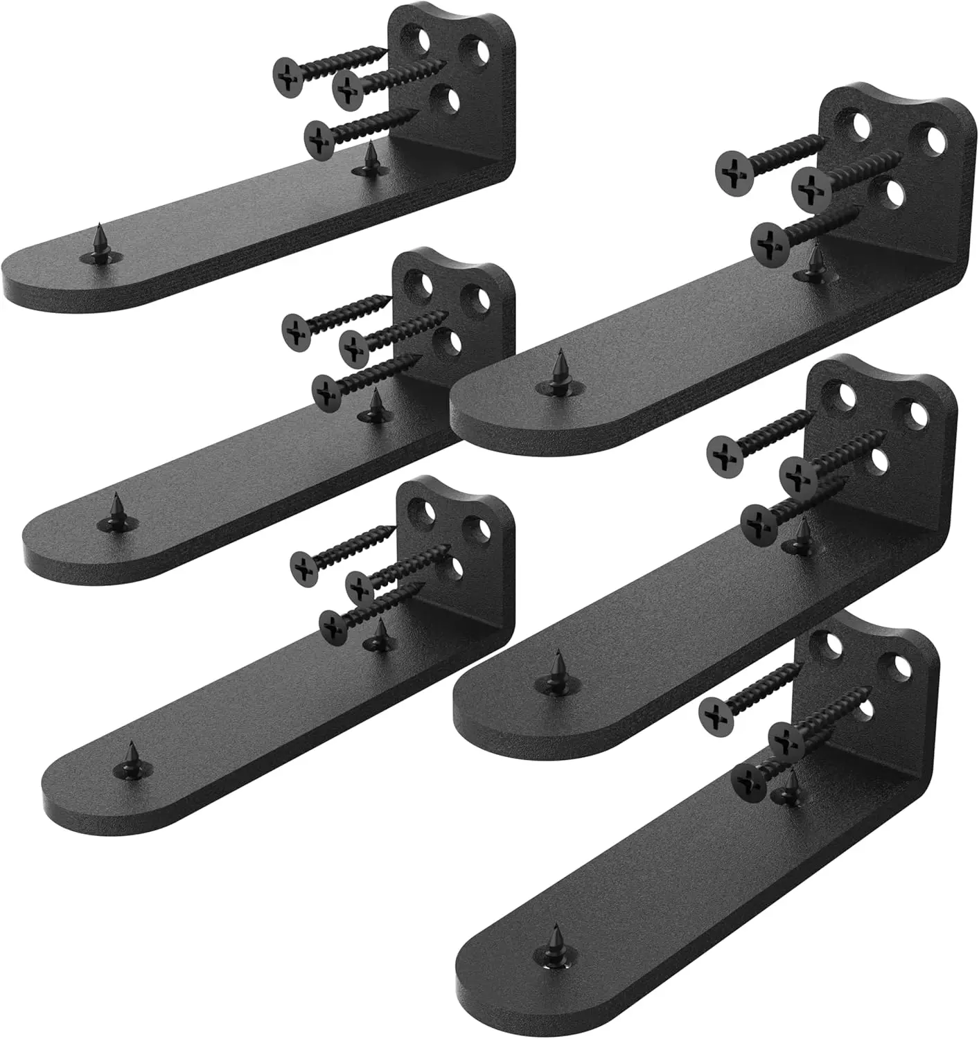 Black Metal Hidden Floating Shelf Brackets (6-Pack, 6 in) - 0.2 in Thick Durable L Brackets for Kitchen Wall-Mounted Storage, Holds Over 160 lb, Ideal for Study Use & DIY Shelf Ideas