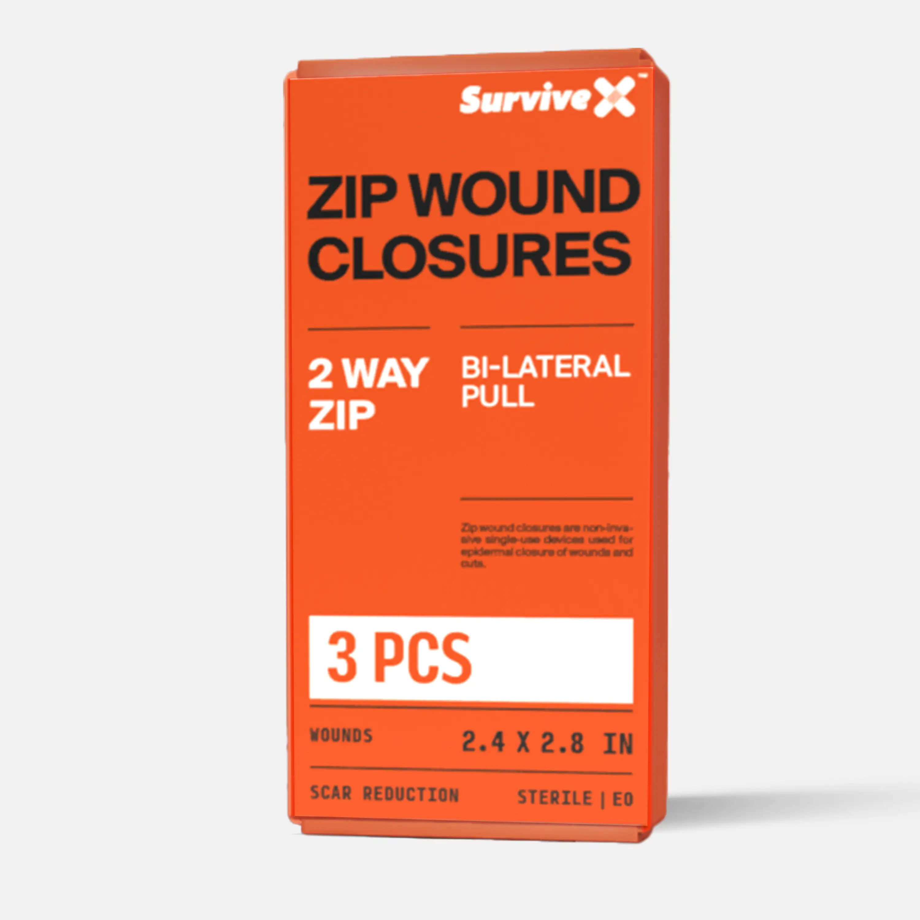 SURVIVEX Zip-Stitch Wound Closure Strips 3 PCS - 2 Way Zip Bi-Lateral Pull Adhesive Bandages for Small Cuts & Lacerations - Non-Invasive, Pain-Free, S