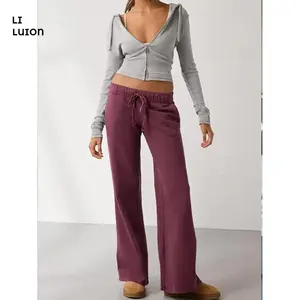 Wide Leg Sweatpants for Women Baggy Low Rise Bell Bottom Flare Sweat Pants Teen Girls Cute Yoga Joggers with Pockets