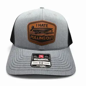 Fishing Boat Trucker Hat| Leather Patch Hat| Breathable Mesh Back Cap| Outdoor Fishing Lover Baseball Hat for Men Women| Great Gift Idea for Fishermen