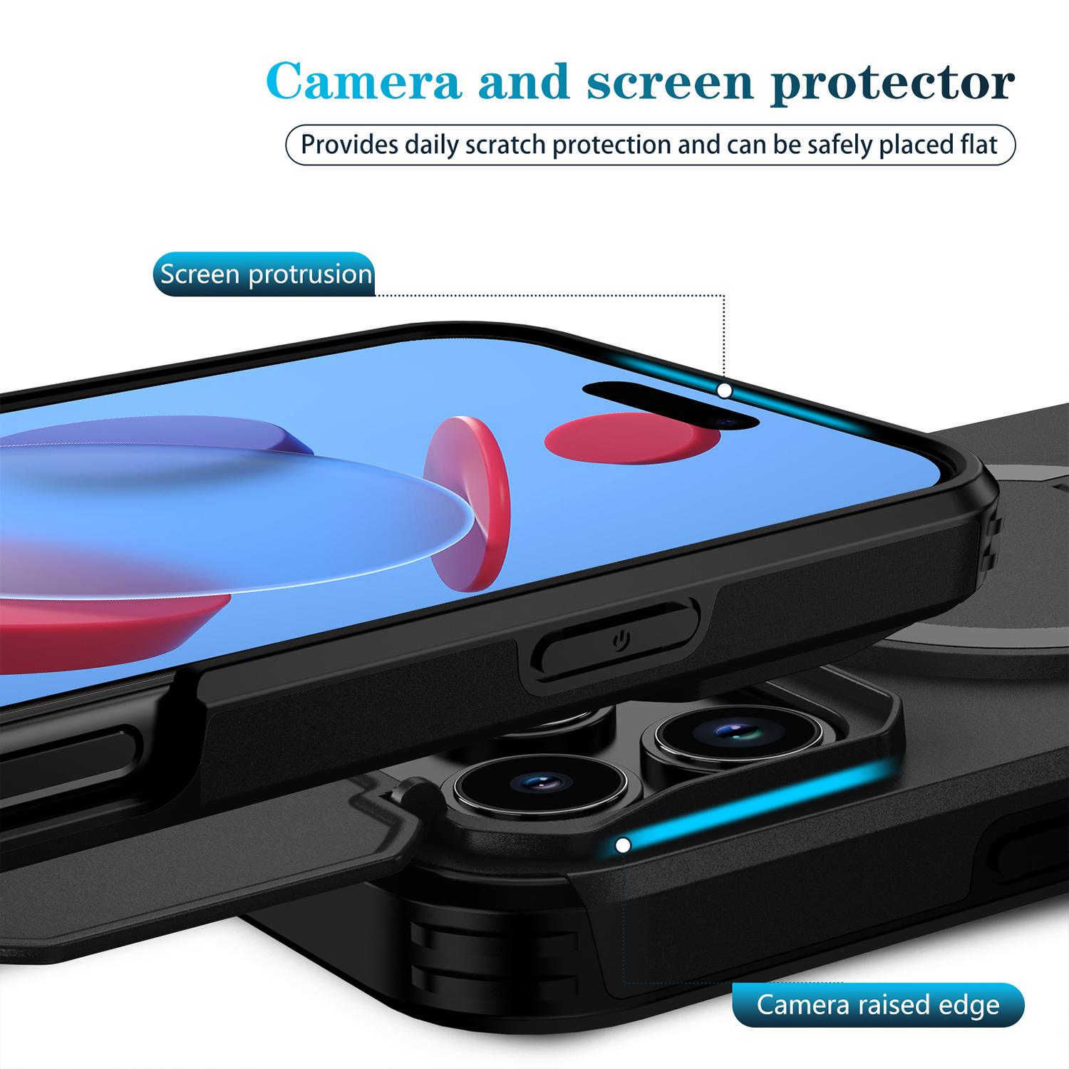 Shockproof Phone Case with Built-in Kickstand & Camera Protector, Magnetic Military Grade Heavy Duty Drop Protection Cover for iPhone 17 16 15 14 13 12 Pro Max