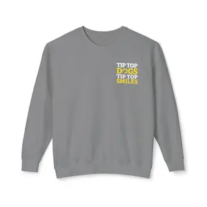 Dog Smile Crewneck Sweatshirt — "Tip Top Dogs Tip Top Smiles" Graphic