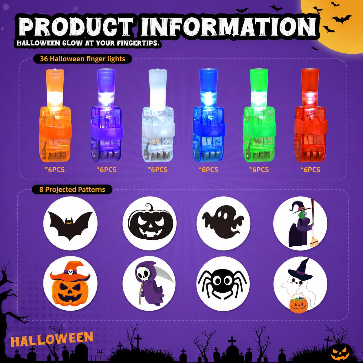 36pcs Halloween Finger Lights Toys for Kids, Bright lights | Halloween Party Favors Toys, Halloween Goodie Bag Fillers, Trick or Treat toys, Classroom Rewards