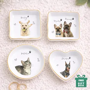 Custom Pet Photo Ring Dish l Personalized Watercolor Dog Portrait Ceramic Trinket Tray