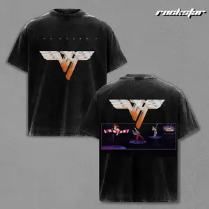 Van Halen II Retro Logo Washed T-Shirt Black - Premium Heavyweight Cotton Vintage Graphic Tee with Iconic Winged VH Design, Oversized Comfortable Streetwear, Best Gift for Rock Fans