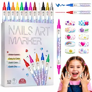 12-Color Dual-Tip Nail Art Doodle Pen, Safe & Easy DIY Nail Tool, Quick-Dry Acrylic, 3D Nail Art Fun, Home & Salon Manicure, Perfect Gift for Kids