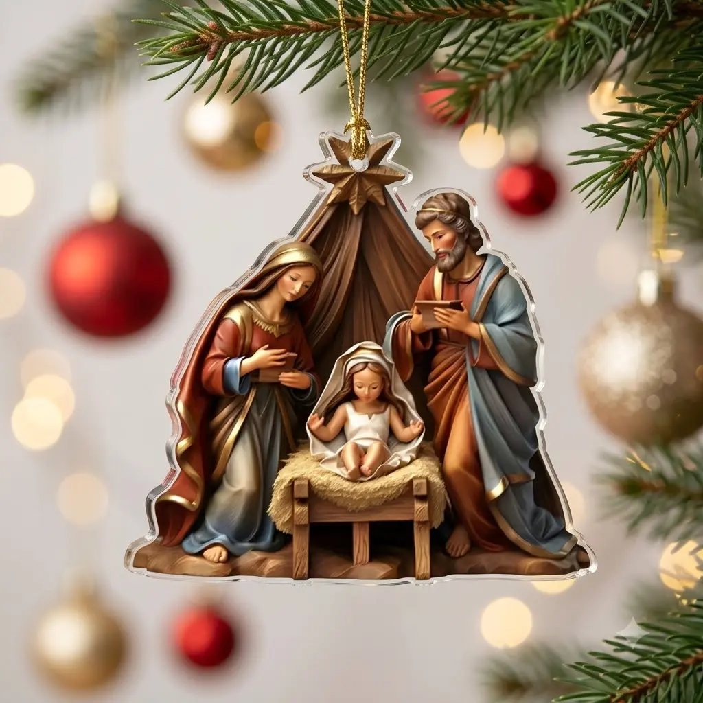 Christian Christmas Acrylic Ornament, Nativity Scene Ornament, Jesus Birth Christmas Tree Decoration, Holy Family Acrylic Hanging Ornament, Christian Faith Christmas Gift, Religious Christmas Decor, Bethlehem Keepsake, UV Printed Clear Acrylic Ornament