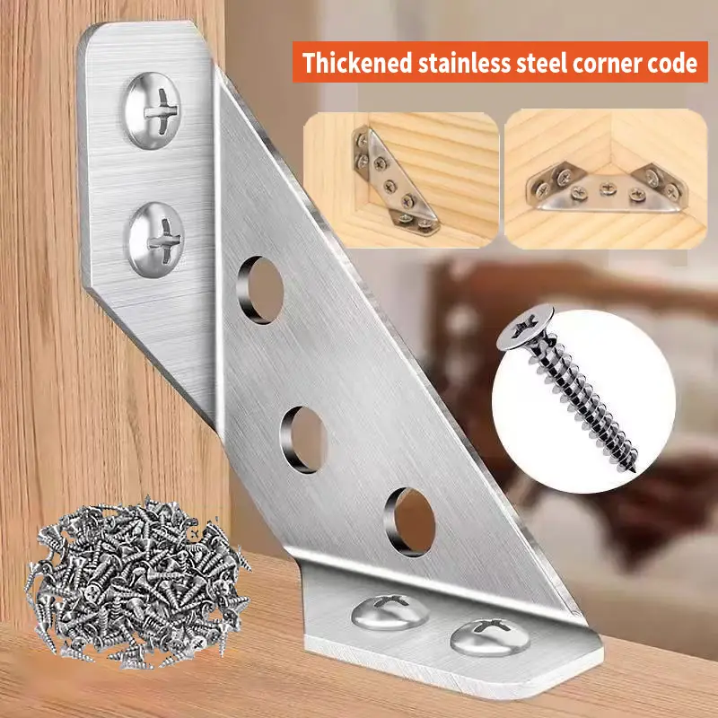 Stainless Steel L-Shaped Angle Brackets - 20 Corner Codes + 120 Screws, Durable Rustproof Versatile 3-Sided Fixed Connectors for Wood Furniture, Wood Joints, Steel Corner Bracket Beds