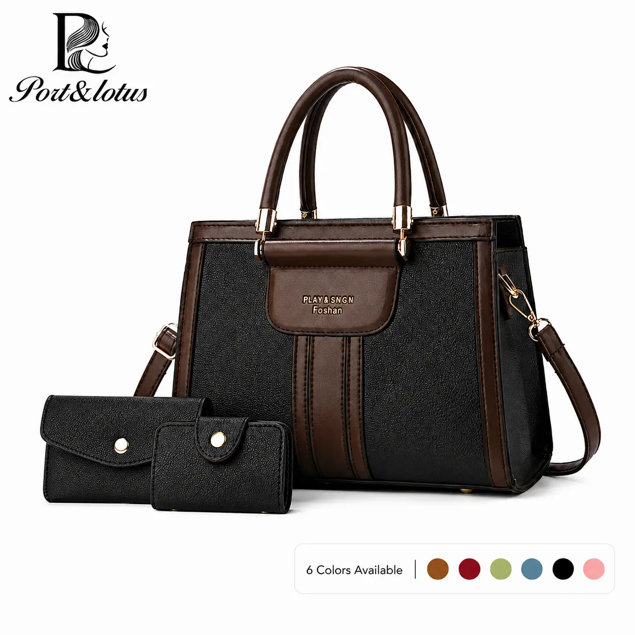 PORT&LOTUS Women's 3-Piece Top-Handle Satchel Set, Elegant Colorblock Fashionable Purse with Wallet & Cardholder for Everyday Carry, Bags With Handles, Daily Commute Bag, Gifts For Women, Casual, Basic