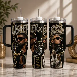 R&B Music Star Inspired Tumbler 40oz – Graphic Hip Hop Cup with Handle, Fan Gift