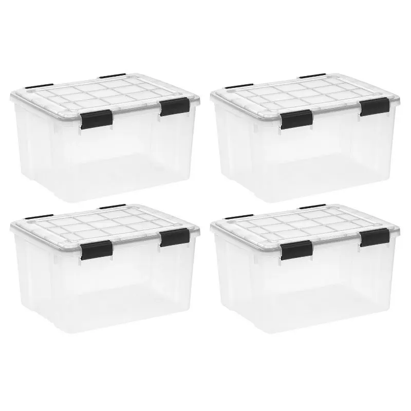 IRIS 44qt Plastic Storage Bins with Sealed Lids Clear Gasket Box Airtight Containers 4pk
