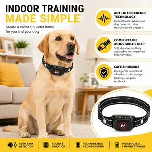 Anti Barking Collar for Dogs, Rechargeable Dog Bark Control Collar with Smart Sensor, Beep Vibration Training Modes, Reflective Adjustable Strap, Type-C Charging, Long Standby Battery Life