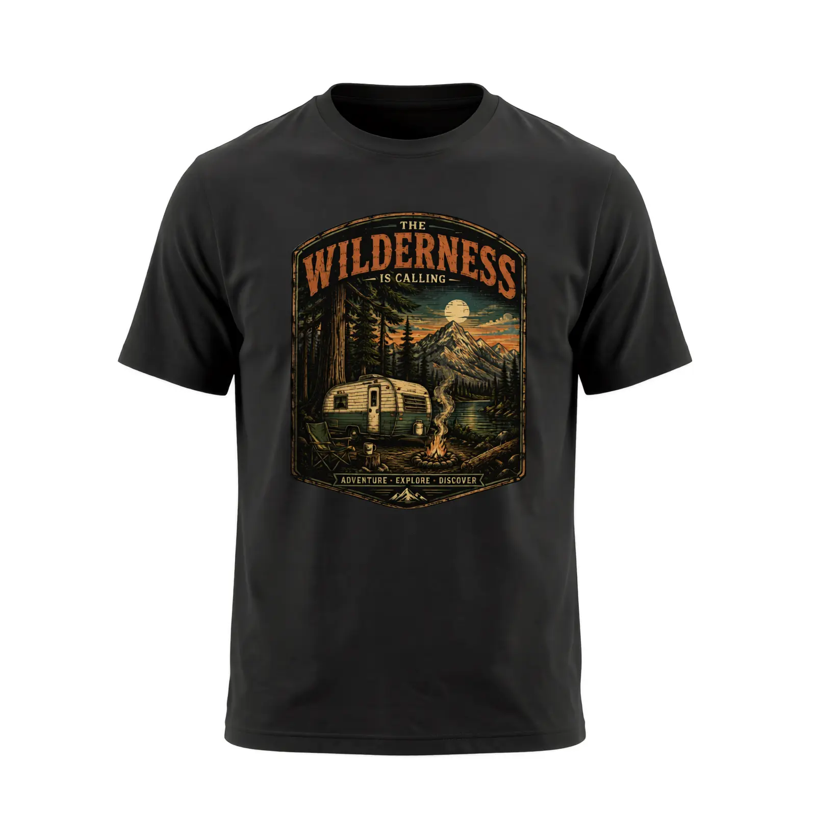 RV Camping Shirt Men Retro Camper Trailer Outdoor Explorer T Shirt Adventure Road Trip Gift
