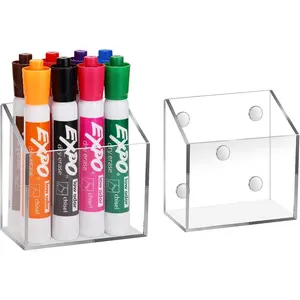 Magnetic Pen Holder for Classroom Organization-Acrylic Marker Holder For Whiteboard, Refrigerator, Locker Accessories - Pencil, Dry Erase Marker Basket (1 Compartment * 2)