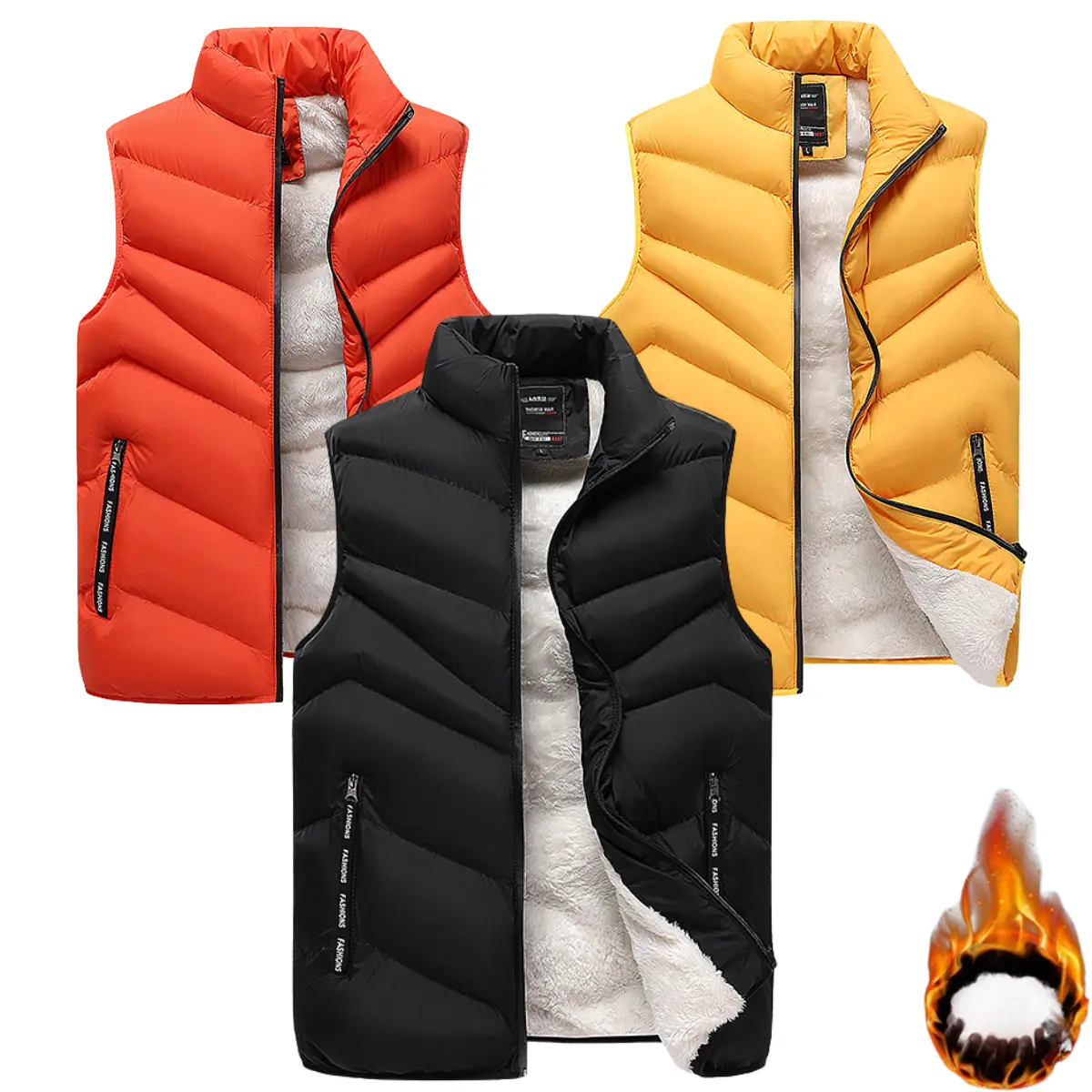 Men's Stylish Plain Winter Fleece Thick Stand Collar Zipper Vest, Menswear Tops, Warm Sleeveless Jacket for Inner or Outer Wear