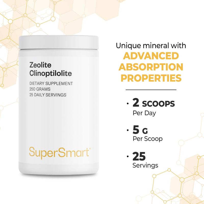 Supersmart - Zeolite Clinoptilolite Powder (High Purity) - ZCm Detox Mineral Supplement | Non-GMO & Vegan - Gluten Free - 250 g