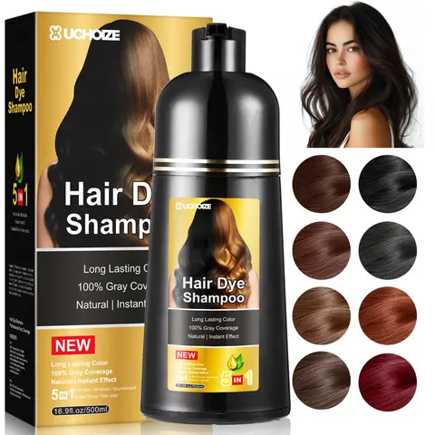UCHOIZE Unisex 5-in-1 Botanical Hair Color Shampoo Cleanser - Single Item, 99%+ Instant Gray Hair Coverage, Natural Anti-Age Botanicals, Essential Oils, Conditioning Color Protection, Polished Youthful Finish