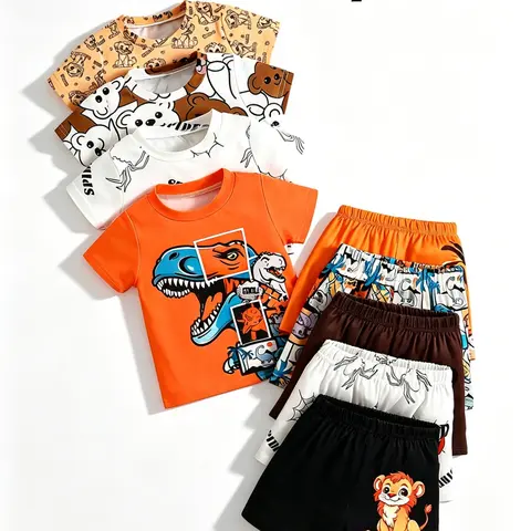 Boy's Fashion Outfit Set, Combined Set, Spider Animal Print Short Sleeve Top and Shorts, Comfortable Casual Kids Clothes, Ideal for Outdoor Daily Wear, Perfect Gift for Toddler Boys Aged 3 Months - 3 Years, Clothing Sets