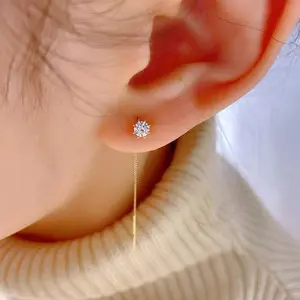 s925 sterling silver Chain Threader Earrings，Minimalist Simple Unique Earrings for galentine‘s party valentine’s day gift，fashion zirconia earrings，anniversary holiday jewelry，gift for women