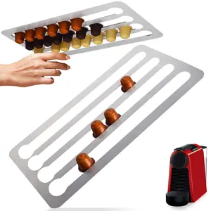 Coffee Capsule Holder Under Cabinets -  Holds 44 Capsules - 16 x 8.6 In Grey Stainless Steel - Wall Mount Espresso Pod Holder & Coffee Pod Storage