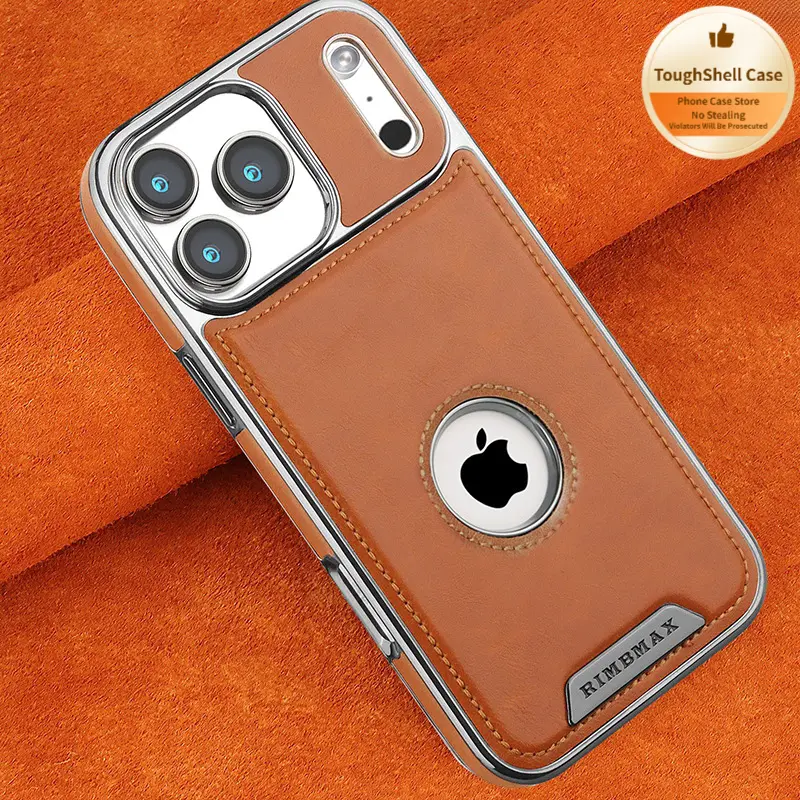 Minimalist Business Magsafe Fit Faux Leather Handheld Magnetic Smartphone Case - Electroplated Metal Exposed Logo, Anti-Drop Shockproof Accessory for iPhone 17 Pro Max/16/15/14/ip13