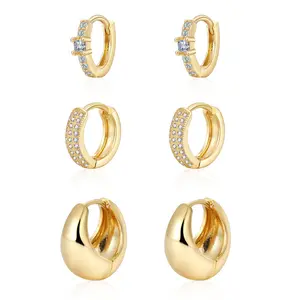The gold-plated/ Sliver three-piece zircon earrings are exquisite, shiny, elegant,anti-allergic and a high-end gift.