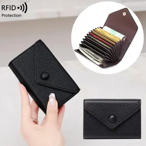 2026 New Lychee Pattern Soft Leather Lightweight Portable Women Small Card Bag RFID Blocking Anti-Theft Organ Card Bag