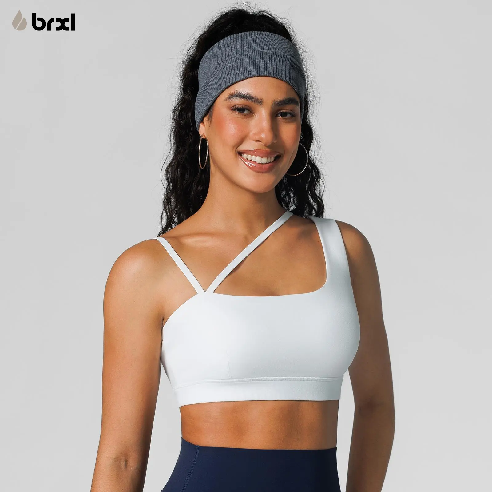 BRXL【Discount for live】Asymmetric Single Strap Sports Bra - Sexy Black Workout Top with High Neck & Crisscross Back​-brxl-2