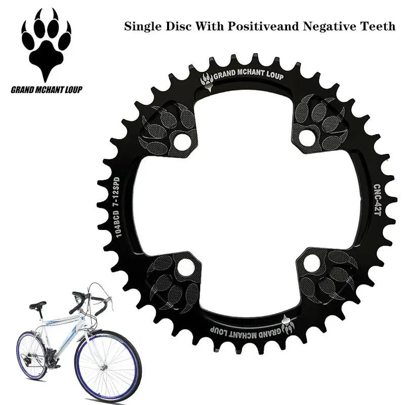 Grand Mchant Loup 104 Bcd Chainring, Durable Narrow Wide Single Ring, Compatible with Road & Mountain Bikes, 7-12 Speeds, Bike Sprocket