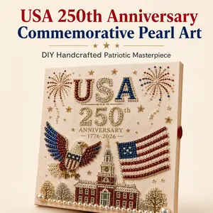 USA 250th Anniversary DIY Pearl Painting Kit, Patriotic USA 250th Pearl Art Kit, Bead Paintings Craft Art (BB)