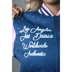 Ranesha Navy/Pink Rhinestone Varsity Jacket