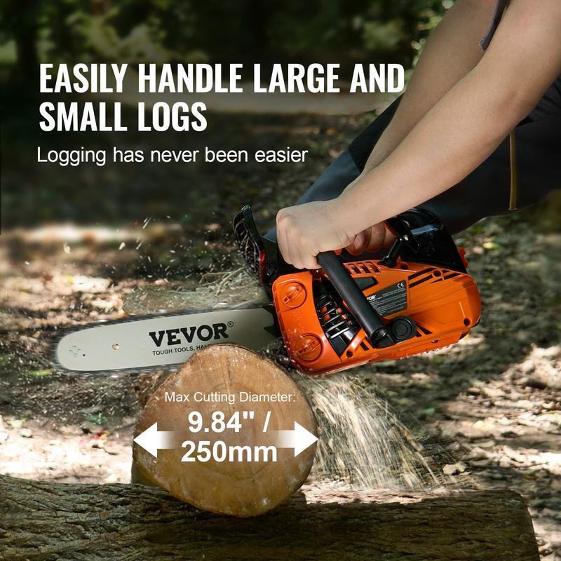 VEVOR Gas Chainsaw,  , 25.4CC 12" 1.2HP, Gasoline Powered Chain Saw, Handheld Cordless Petrol Chainsaws for Tree Wood Branch Cutting, Tree Trimming, Land Clearing, Farm Garden Ranch Forest Cutting Use