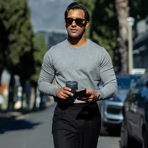 Grey Luxury Touch Cotton and Cashmere Crew Neck Sweater