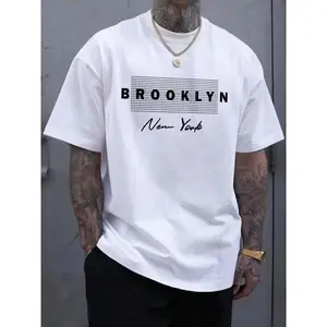 Men'S Letter Print Round Neck Tee, Men'S Summer Clothes, Summer Outfits, Regular Fit Casual Streetwear Short Sleeve Crew Neck T- Shirt For Summer, Graphic Tees, Fashion Men'S Top For Daily Wear, 90S Clothes