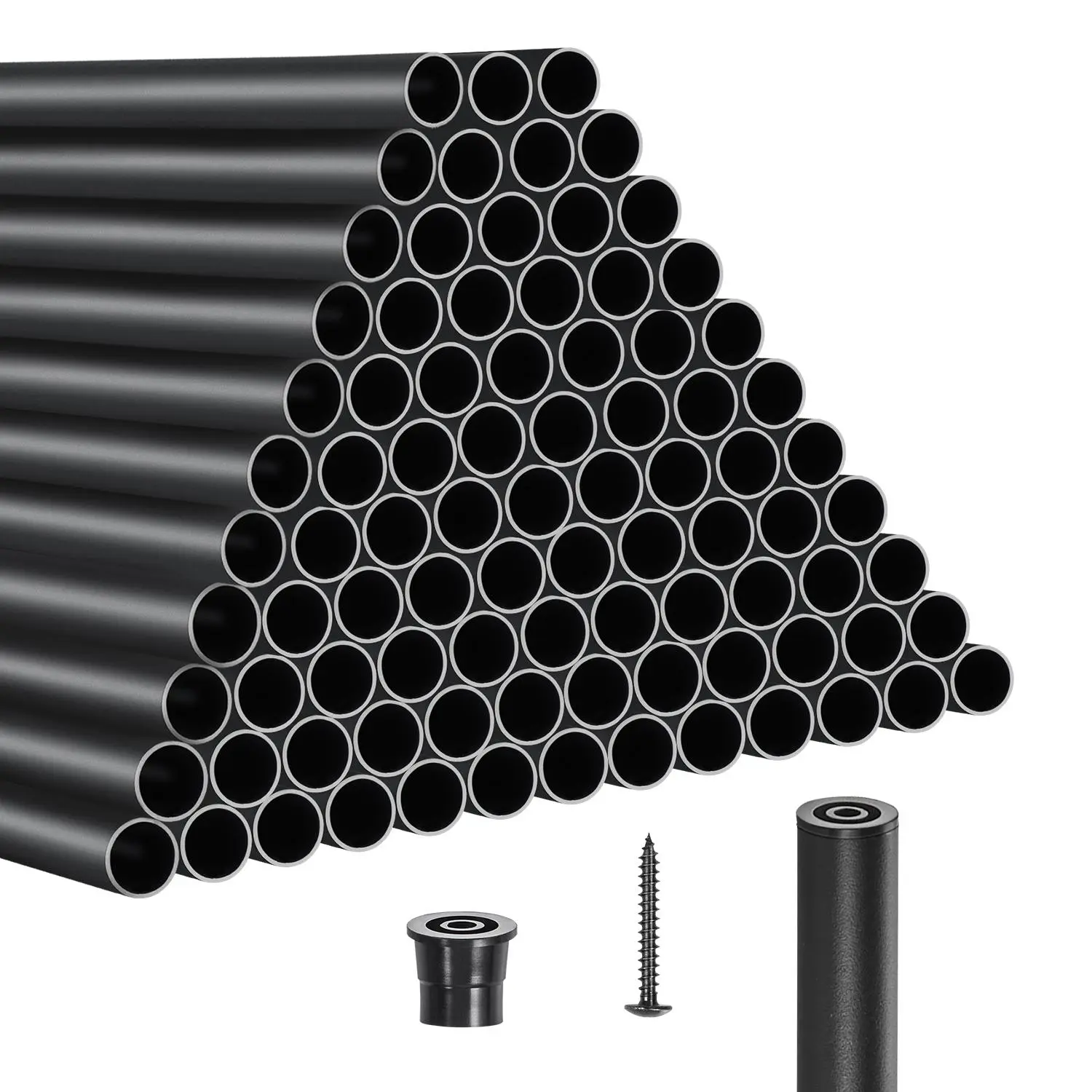 VEVOR 101-Piece 36in High-Hardness Aluminum Staircase Balusters, 3/4in Waterproof Round Hollow Metal Spindles with Railing Caps & Screws, Rust-Proof for Porch & Supports Stairs, Matte Black Easy Installation, 101 Pieces