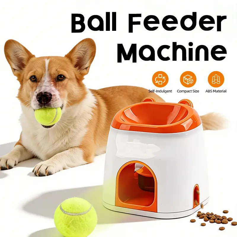 Dog Tennis Ball Food Reward Machine, Interactive Puzzle Toy with Slow Food Dispenser, Outdoor Training Toys Ball Launcher for Medium/Large Dogs, Exercise Mental Stimulation