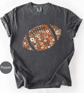 Comfort Colors Floral Football Shirt, Retro Fall Football Tee, Cute Game Day Flower Tee Football Season Outfits, Gift for Football Lover