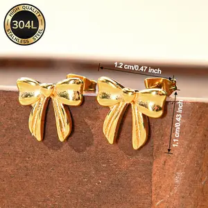 Ambesi 18K Gold Bow Stud Earrings for Women, Dainty Stainless Steel 0.47"x0.43" Earrings, Cute Minimalist Jewelry for Girls & Teen Elegant Gift Jewelry for Teens and Girlss
