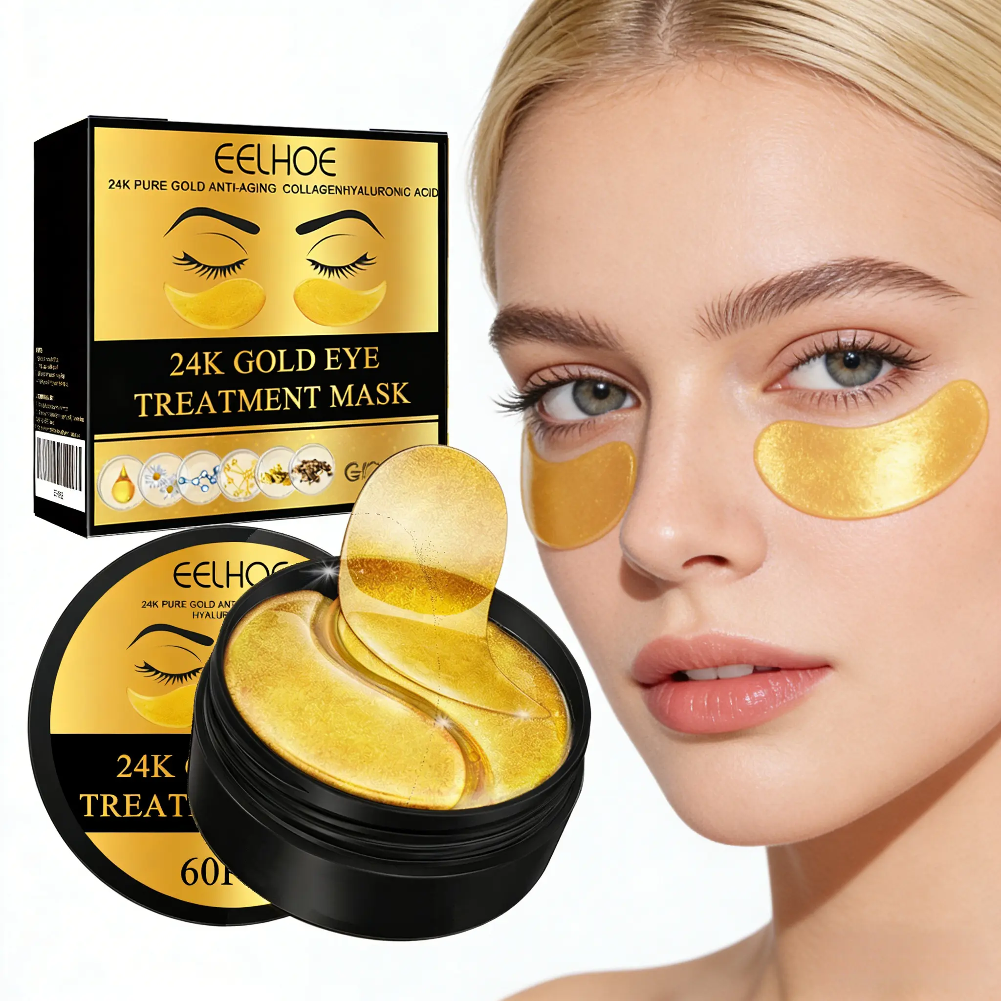 60-Pack Hyaluronic Acid Eye Mask - Moisturizing Hydrating Formula, Firms & Plumps Delicate Area, Leaves Skin Soft & Lifted, Daily Multi-Pack Essential for Revitalizing Tired Eyes Eye Treatment Mask