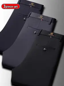 Men's Loose Straight-Leg Elastic-Waist Formal Pants, Anti-Wrinkle Comfortable Business Trousers for Formal and Casual Occasions, Casual Fashion Pants