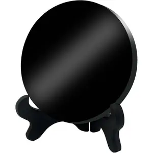 Black Obsidian Scrying Mirror, Obsidian Mirror with Stand and Bag for Divination, Meditation, , Feng Shui (150mm(5.9in))