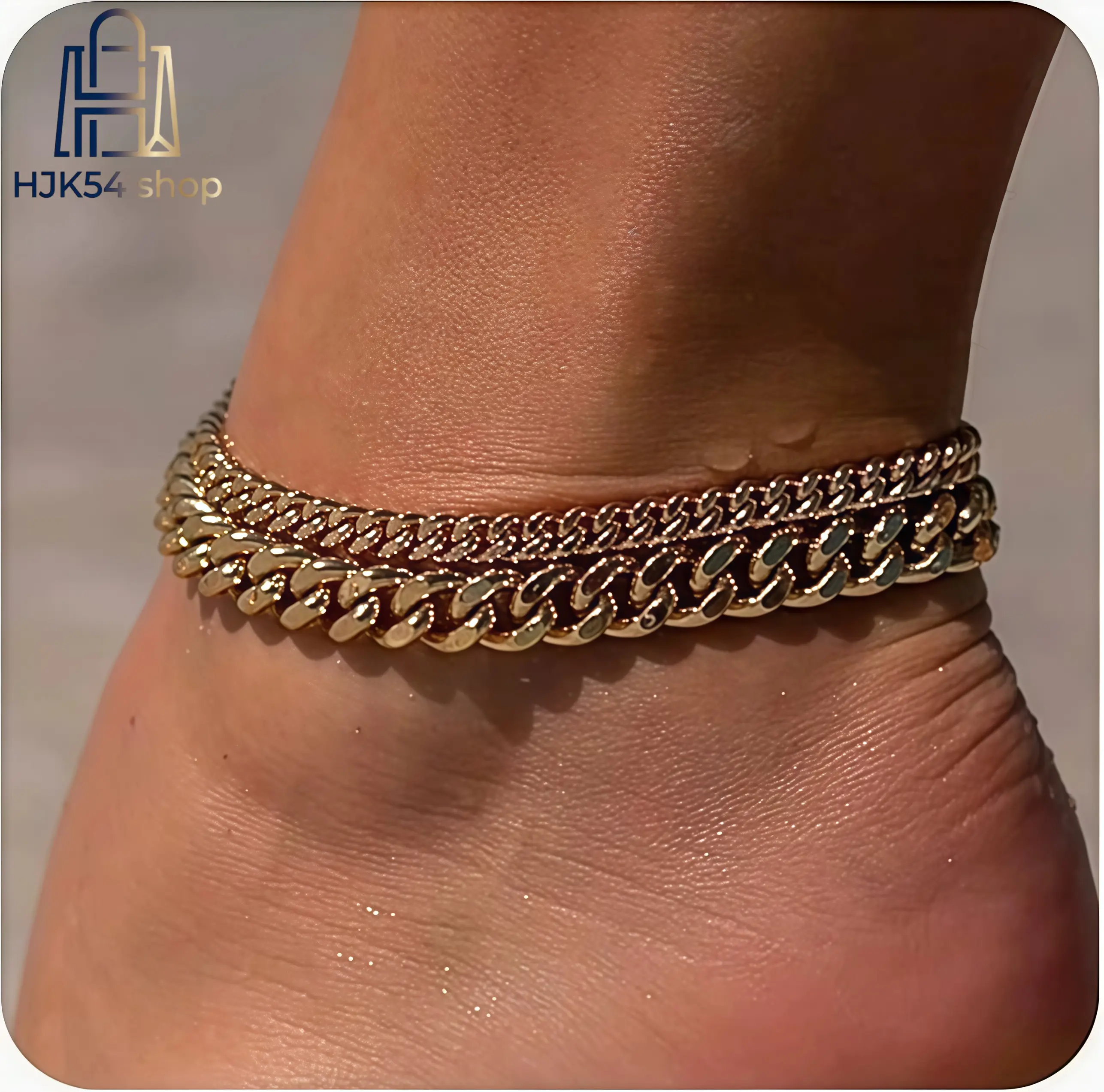 2pcs Double Layer Cuban Chain Anklet Set, 18K Gold Plated Waterproof Ankle Bracelet, Stainless Steel Layered Anklet for Women, Summer Beach Foot Jewelry