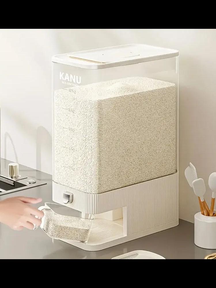 25LB Airtight Food Storage Container with Cup - Large Rice & Flour Dispenser, Moisture Proof Bin