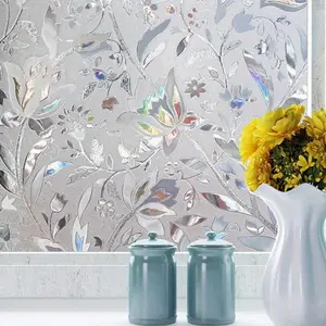 Elegant Floral Tulip Design Privacy Window Film, Non-adhesive Transparent Frosted Glass Sticker, 2mil Thick PET/PVC for Office and Living Room Decoration