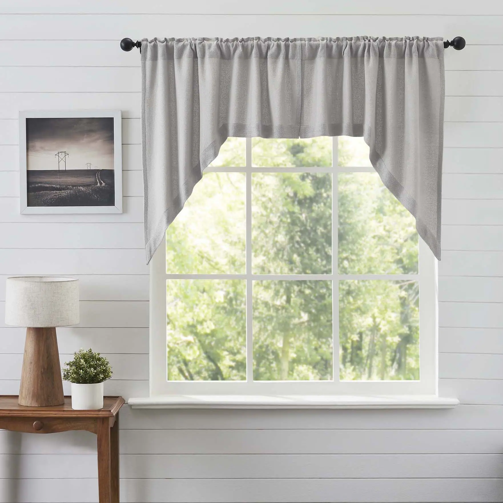 Baxter 100% Cotton Burlap Dove Grey Swag Curtains, Indoor Curtain for Windows